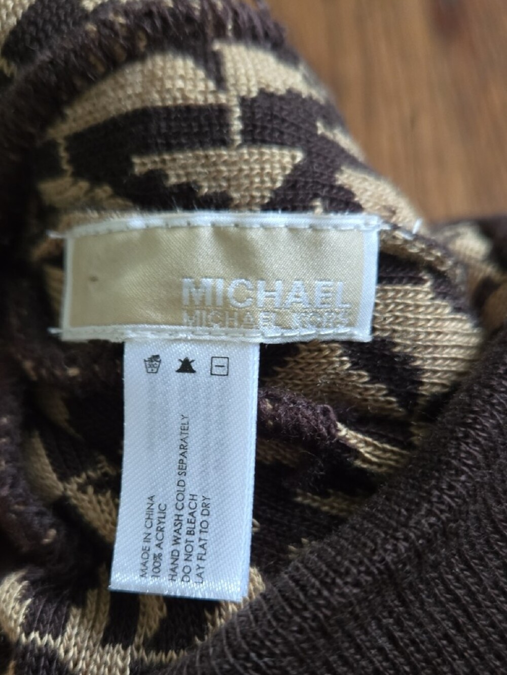 Michael Kors Brown and Beige MK Logo Knit Beanie - Picture 2 of 6